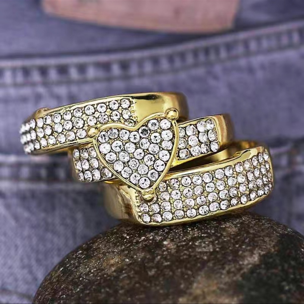 ๐โจ 3pcs/set Sparkling Rhinestone Heart Rings - Perfect Couples - Picture 3 of 4